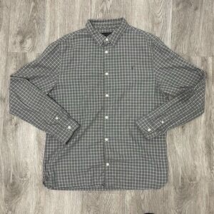 AllSaints Shirt Men's Large Gray Yari LS Plaid Check Long Sleeve Cotton Grid
